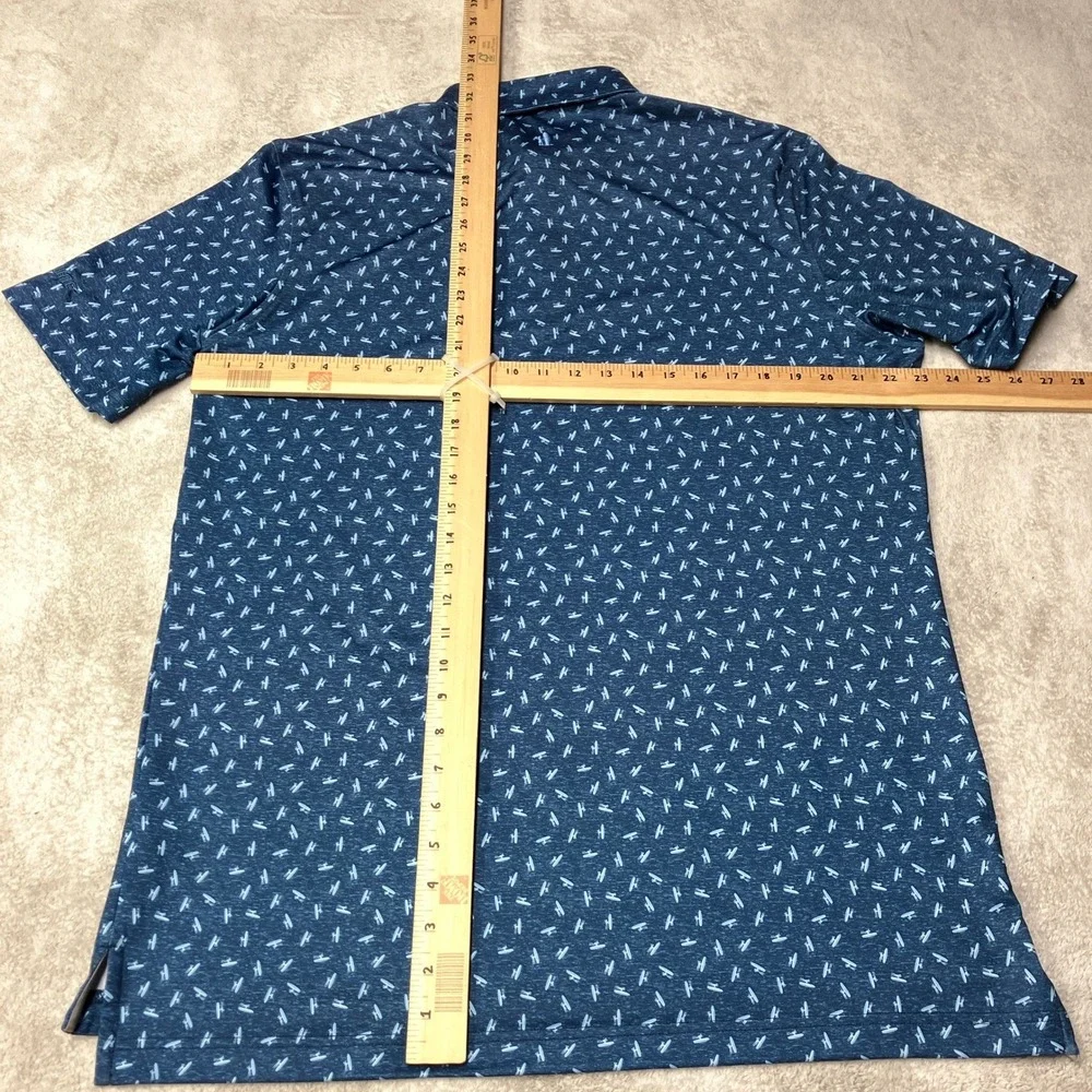 Johnnie-O Polo Shirt Airplane Print Performance Stretch Navy Blue Mens Large